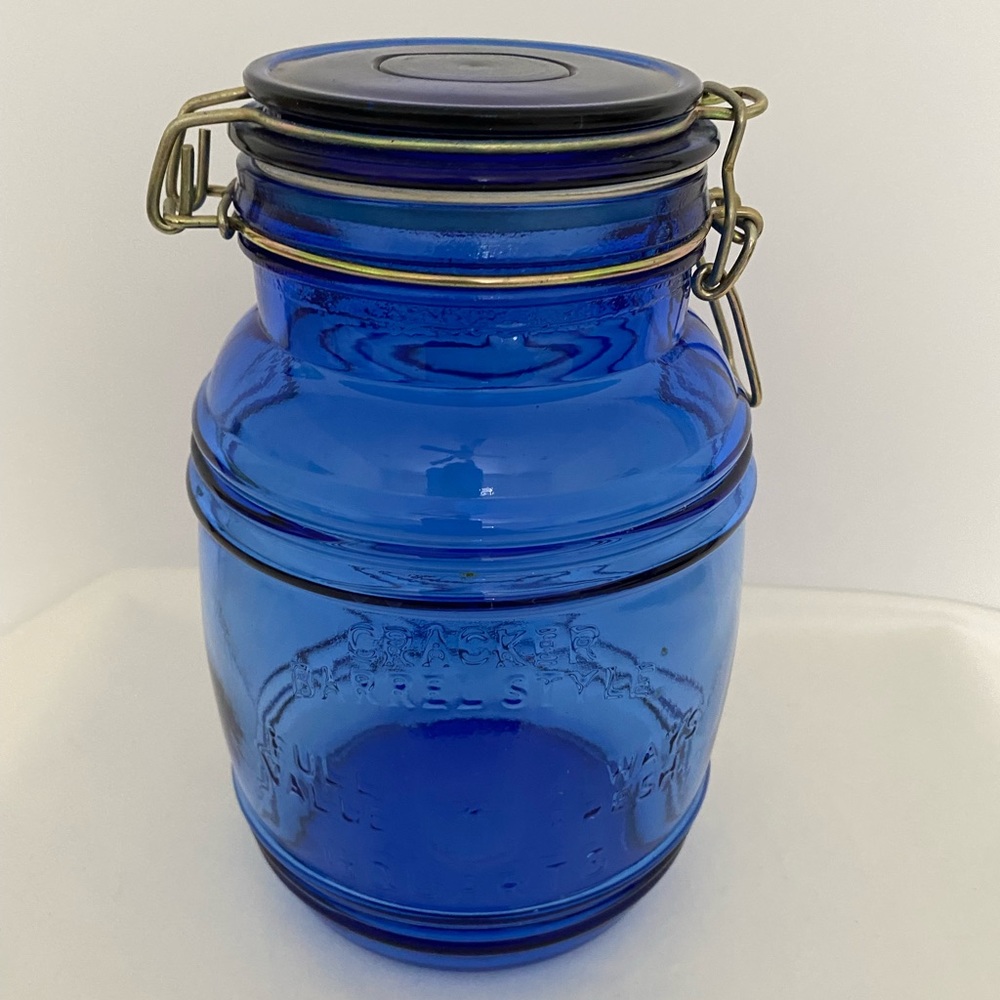 Vintage Cobalt Blue Mason Jar Cookie Flour Sugar Glass Storage Snack Container